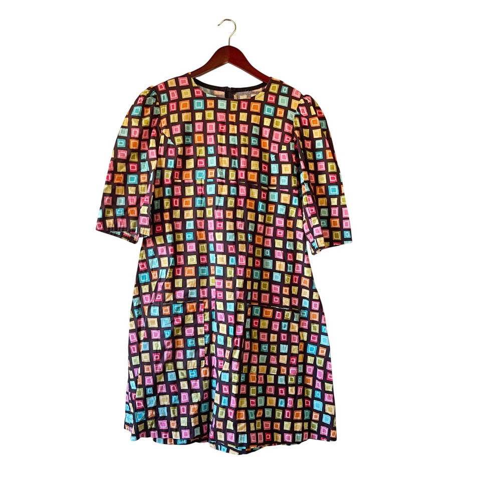 Vintage mod‎ 60s handmade Retro Geometric Print Dress with Tie Waist medium